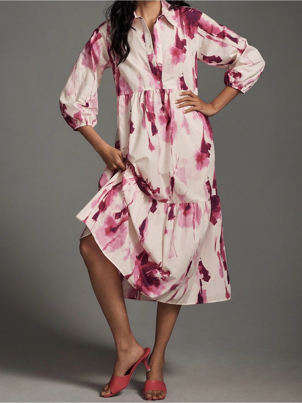 Bettina Tiered Shirt Dress Maeve Pink